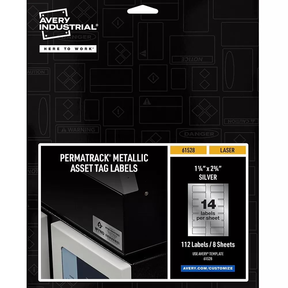 Avery Labels<PermaTrack Metallic Laser Asset Tag Labels, 1-1/4" x 2-3/4", Glossy Silver, 112 Asset Tags/Pack (61528)