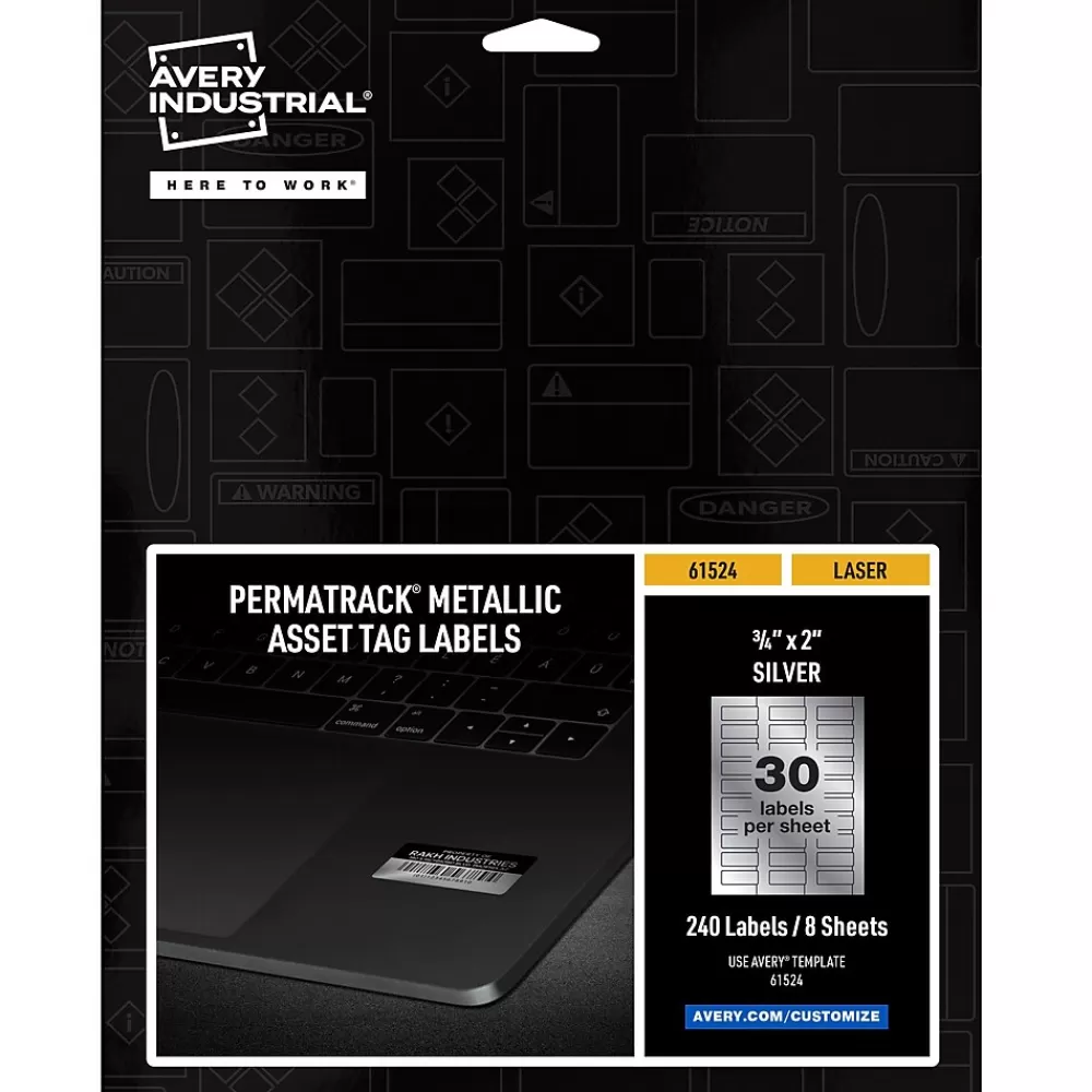 Avery Labels<PermaTrack Metallic Laser Asset Tag Labels, 3/4" x 2", Glossy Silver, 240 Asset Tags/Pack (61524)