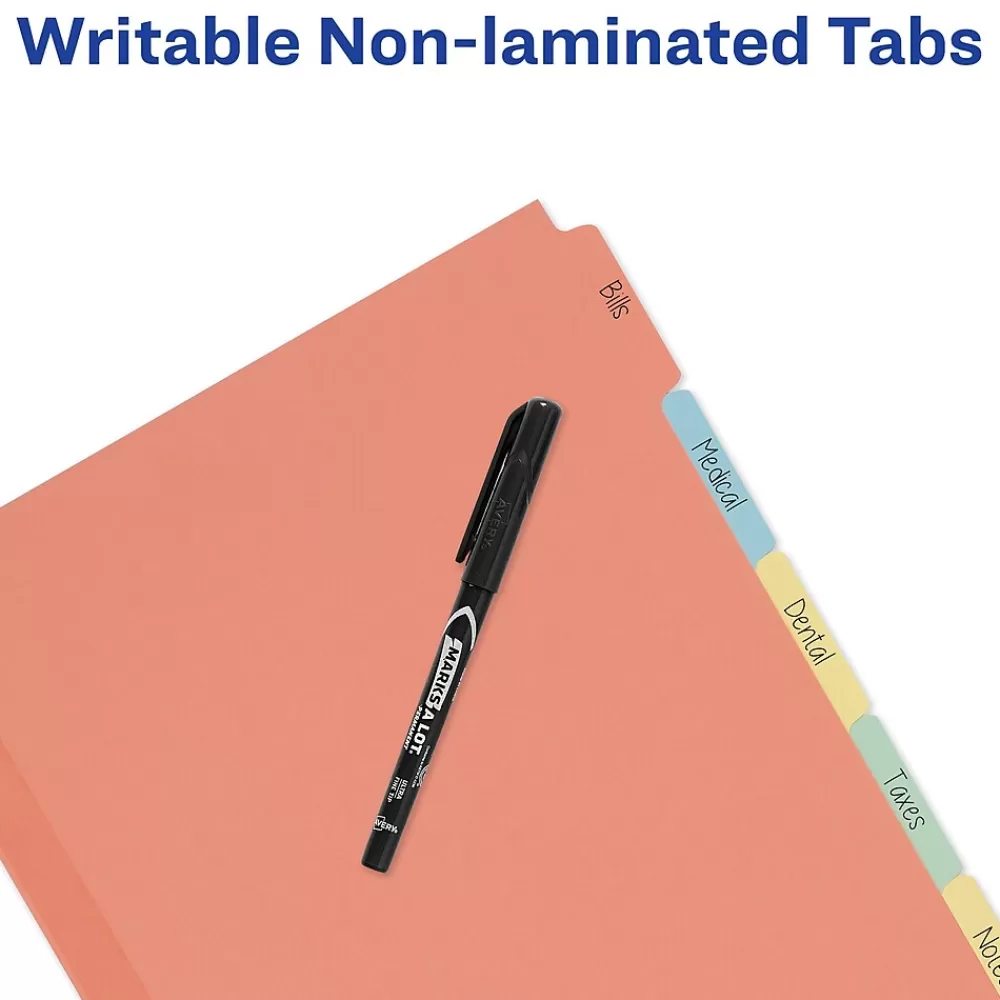 Avery Dividers<Plain Tab Write-On Paper Dividers, 5 Tabs, Multicolor, 36 Sets/Pack (11508)