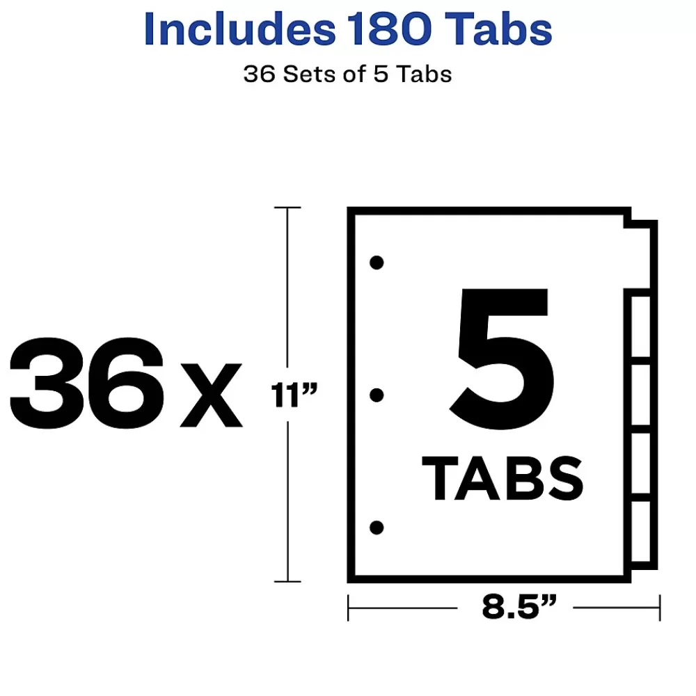 Avery Dividers<Plain Tab Write-On Paper Dividers, 5 Tabs, Multicolor, 36 Sets/Pack (11508)