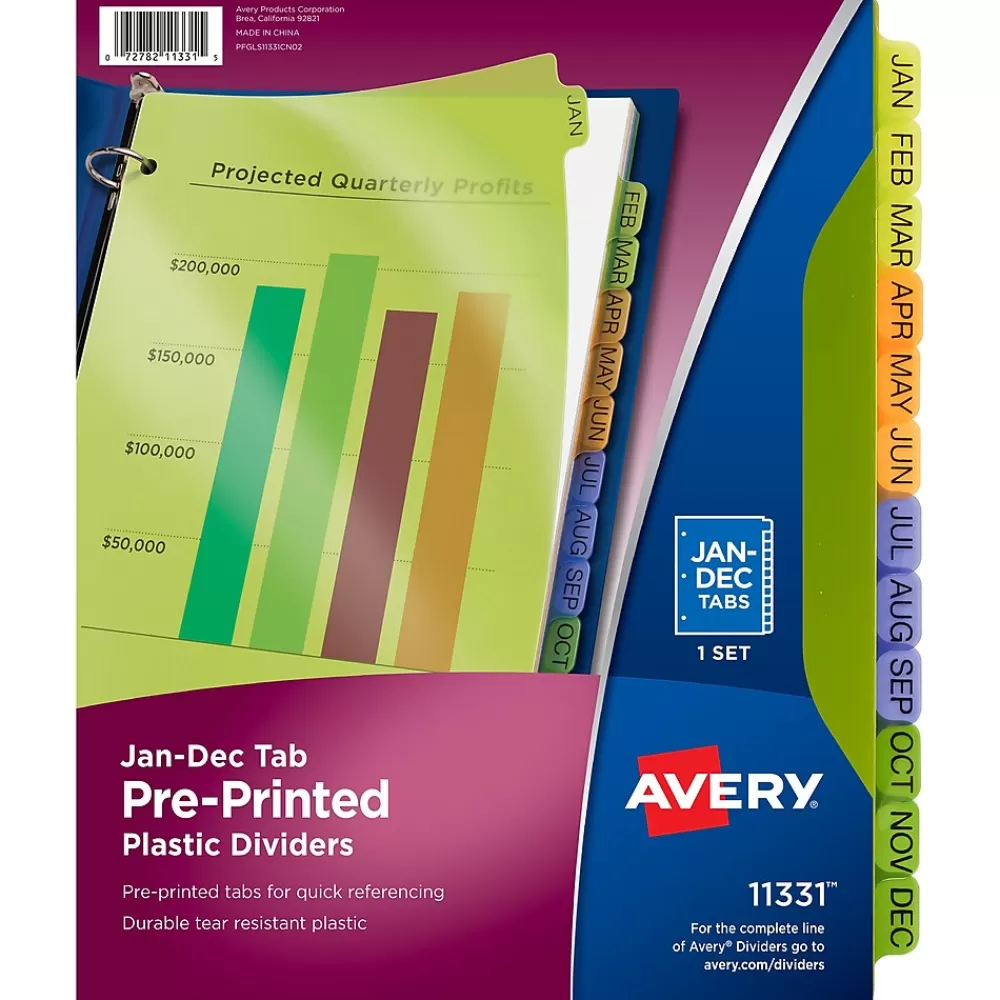 Avery Dividers<Plastic Pre-Printed Monthly Plastic Divider, Jan-Dec Tabs, Multicolor, 1 Set (11331)