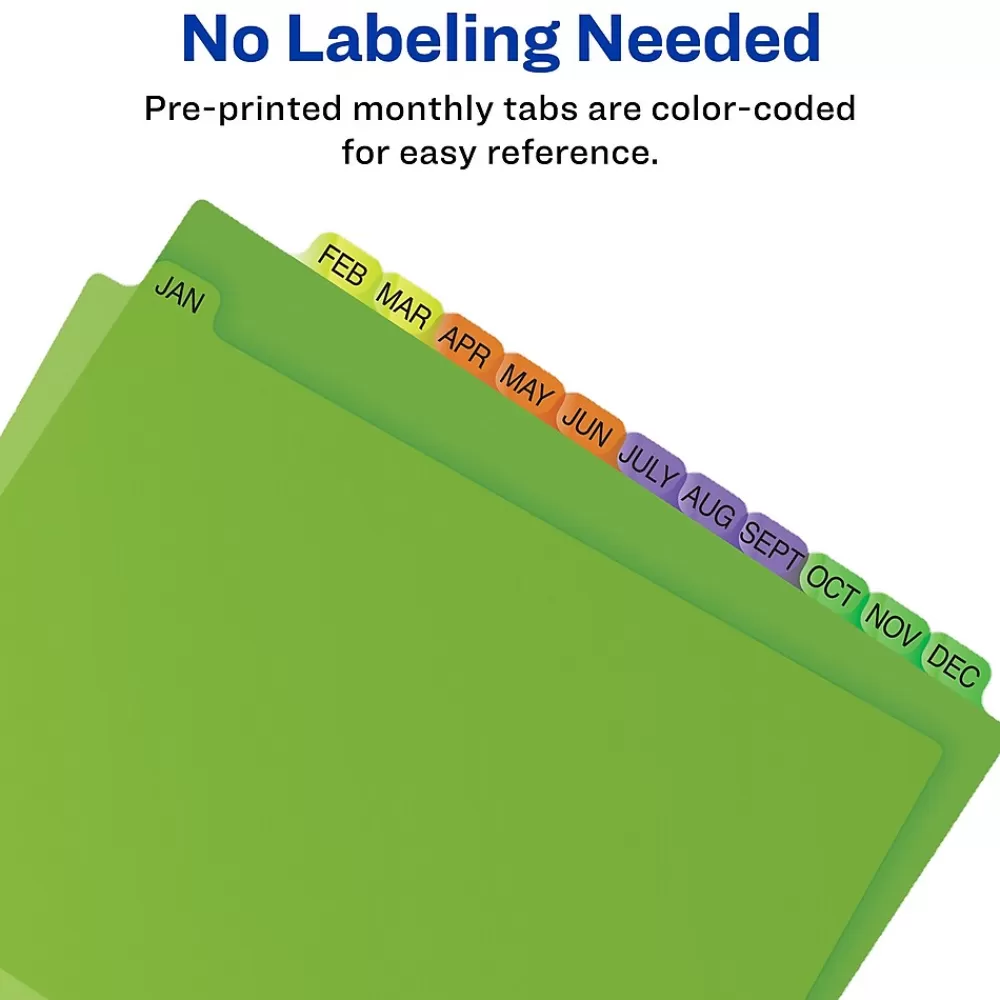 Avery Dividers<Plastic Pre-Printed Monthly Plastic Divider, Jan-Dec Tabs, Multicolor, 1 Set (11331)