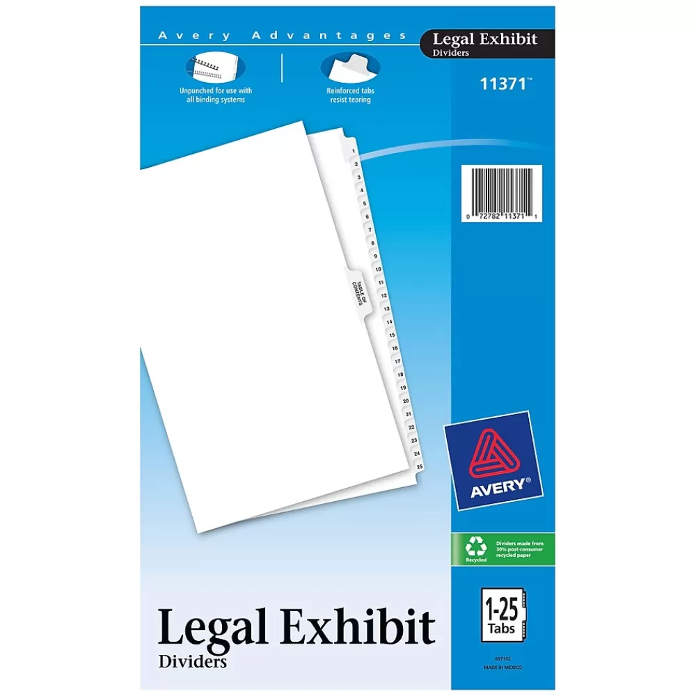Avery Dividers<Premium Collated Legal Paper Dividers, 1-25 & Table of Content Tabs, White, Style, Legal Size (11371)