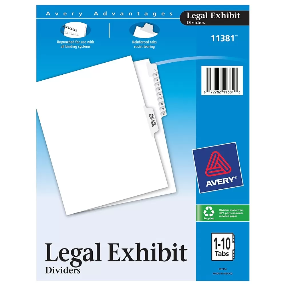 Avery Dividers<Premium Collated Legal Paper Dividers, 1-10 & Table of Content Tabs, White, Style, Letter Size (11381)