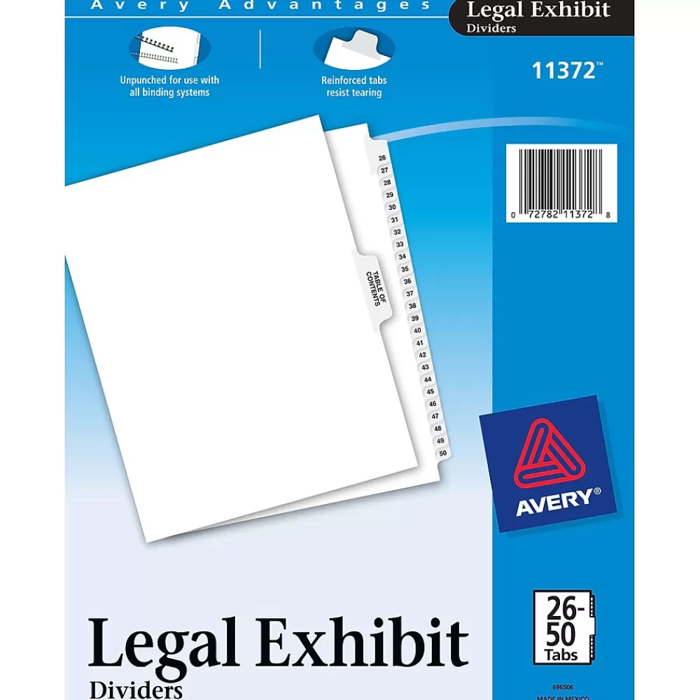Avery Dividers<Premium Collated Legal Paper Dividers, 26-50 & Table of Contents Tabs, White, Style, Letter Size (11372)