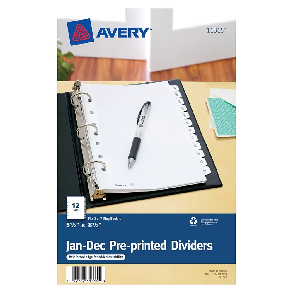 Avery Dividers<Pre-Printed Mini Paper Dividers, Jan-Dec Tabs, White (11315)