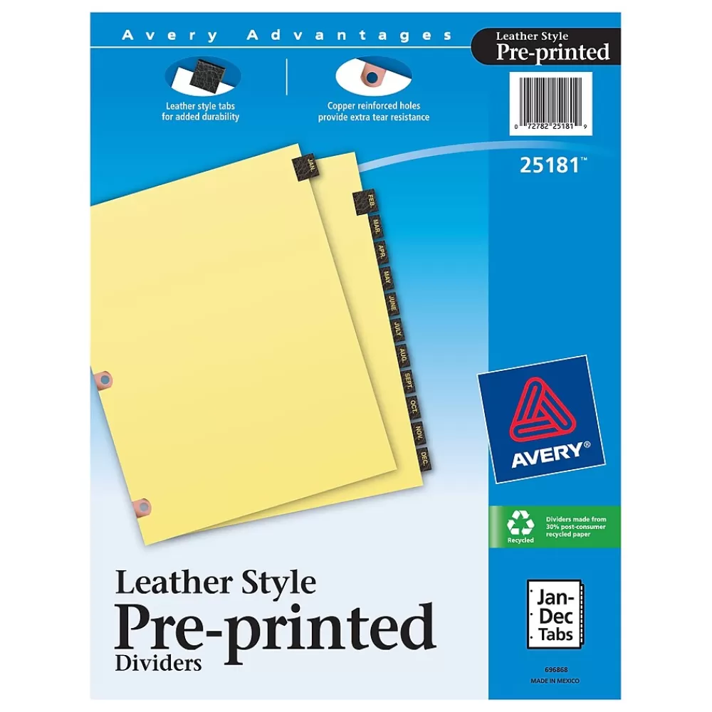 Avery Dividers<Pre-Printed Monthly Dividers, 12-Tab, Black/Gold (25181)