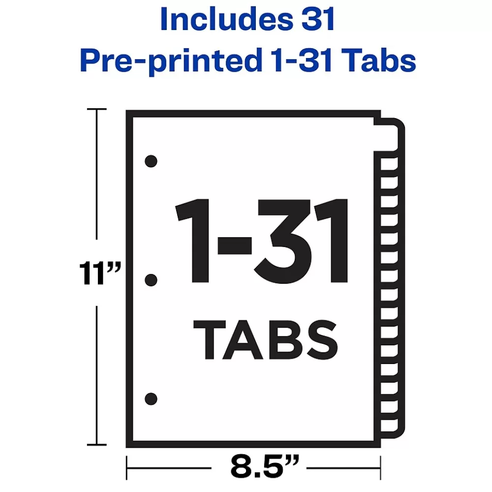 Avery Dividers<Pre-Printed Paper Dividers with Laminated Tabs, 1-31 Tabs, Buff, Gold Reinforced (11308)