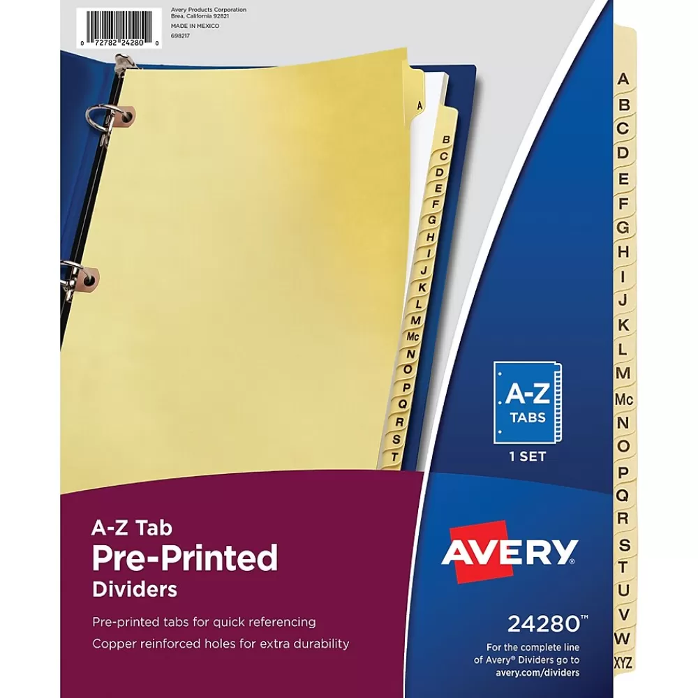 Avery Dividers<Pre-Printed Paper Dividers with Laminated Tabs, A-Z Tabs, Buff, Copper Reinforced (24280)