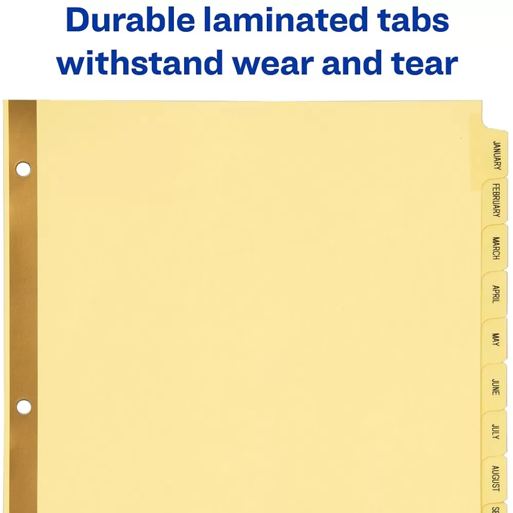 Avery Dividers<Pre-Printed Paper Dividers with Laminated Tabs, Jan-Dec Tabs, Buff, Gold Reinforced (11307)
