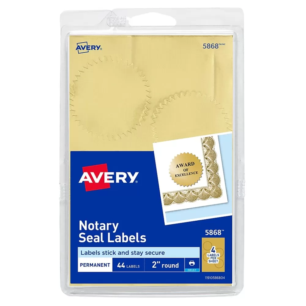 Avery Labels<Printable Inkjet Notary Seal Labels, 2" Dia, Gold Foil, 44 Seals/Pack (5868)