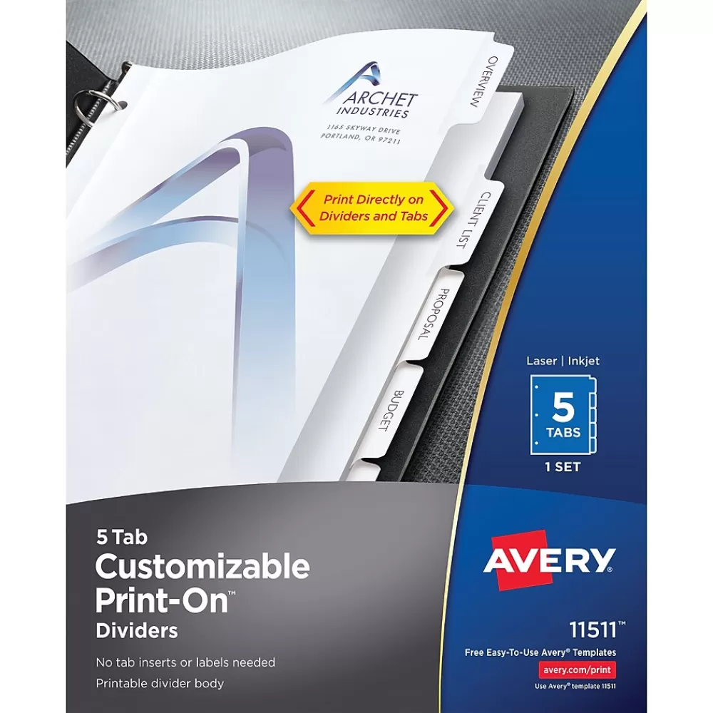 Avery Dividers<Print-On Paper Dividers, 5 Tabs, White (11511)