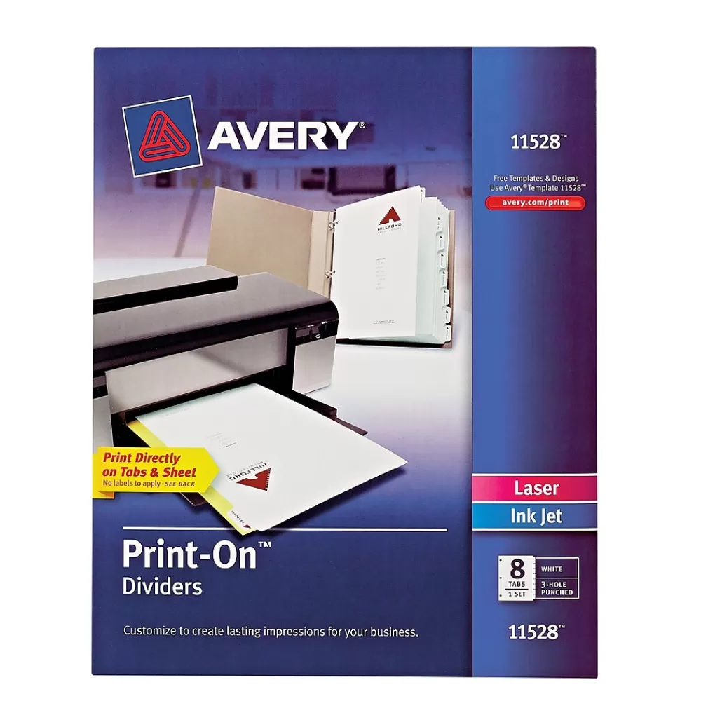 Avery Dividers<Print-On Paper Dividers, 8 Tabs, White (11528)