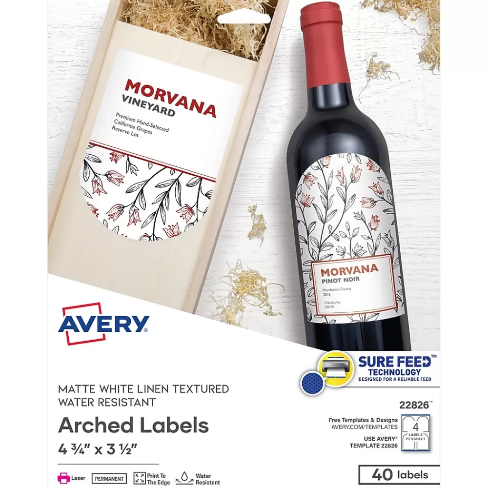 Avery Labels<Print-to-the-Edge Laser Arched Labels, 3-1/2" x 4-3/4", Textured White, 40 Labels/Pack (22826)