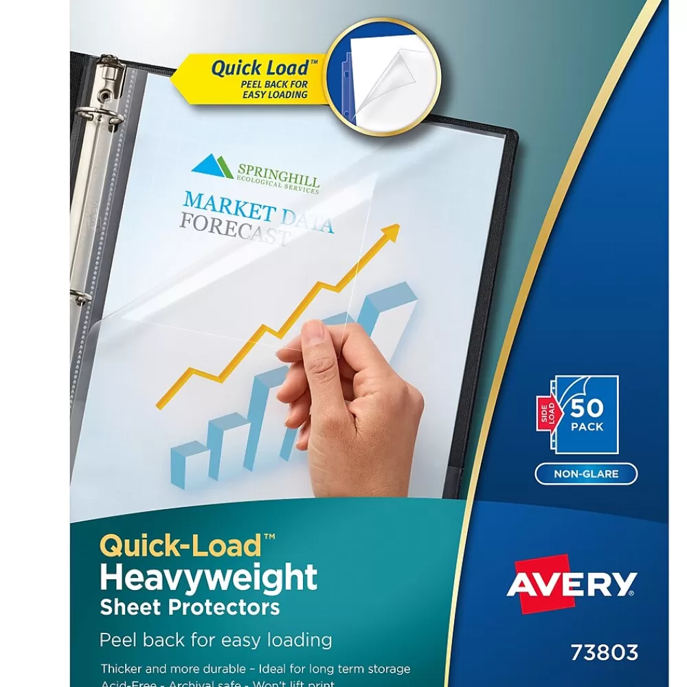 Avery Sheet Protectors<Quick Load Non-Glare Heavyweight Sheet Protectors, 8.5" x 11", Clear, 50/Box(73803)