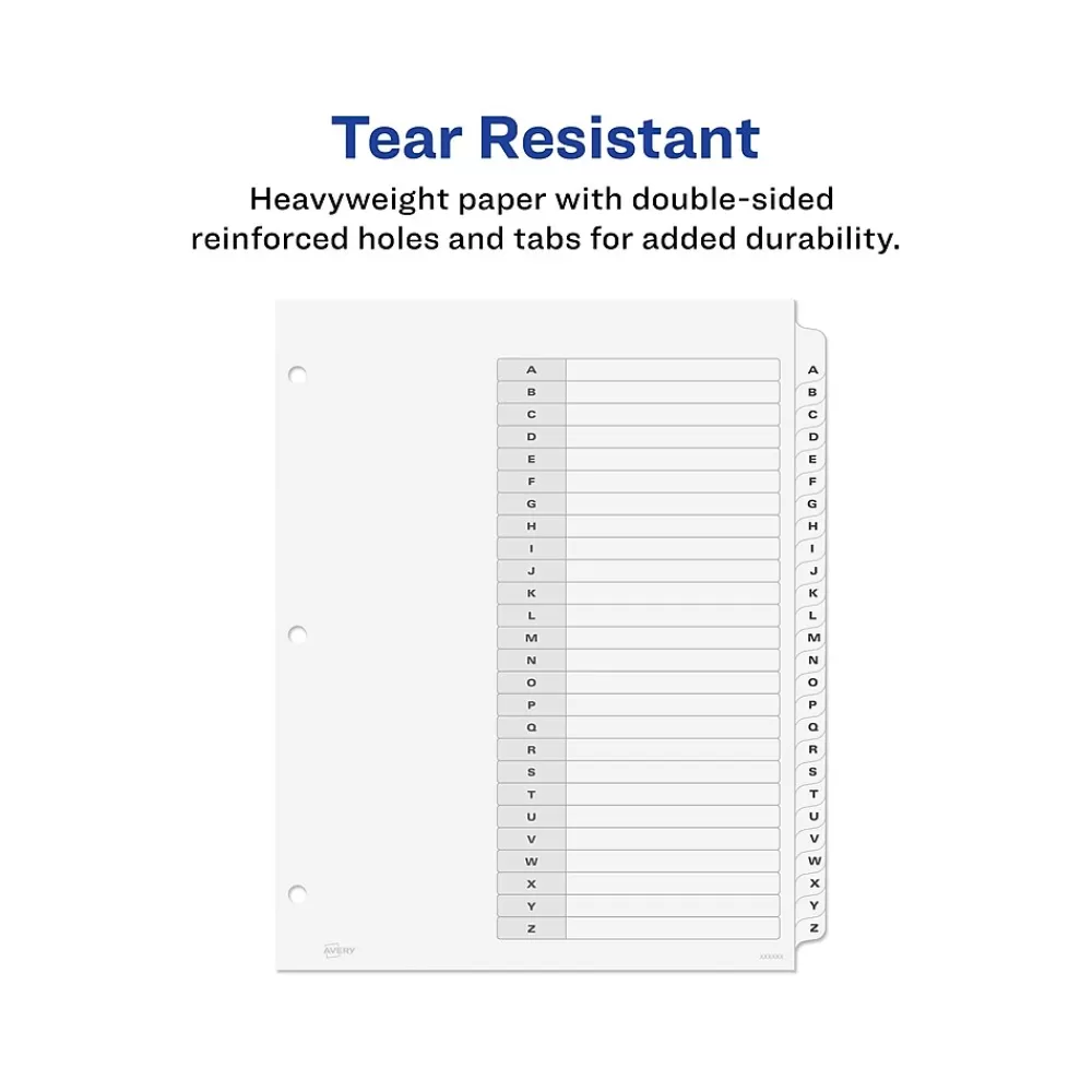 Avery Dividers<Ready Index Customizable Table of Contents A-Z Tab Dividers, White Tabs, 6 Sets (11829)