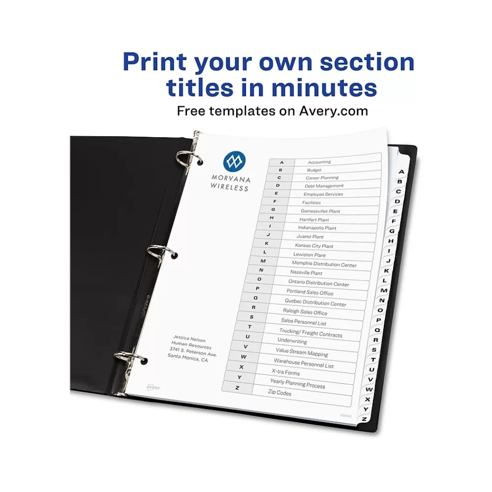 Avery Dividers<Ready Index Customizable Table of Contents A-Z Tab Dividers, White Tabs, 6 Sets (11829)