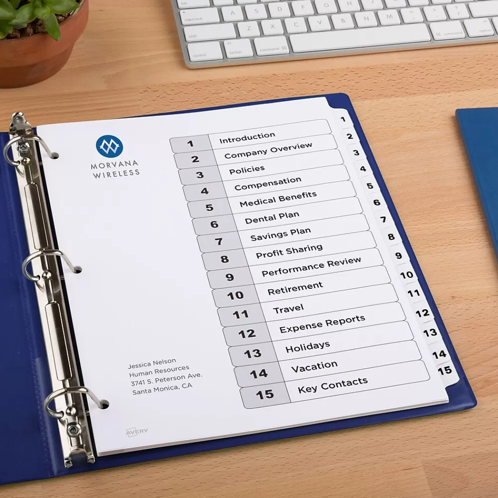 Avery Dividers<Ready Index Customizable Table Of Contents Preprinted Paper Dividers, 15-Tab, White, 3 Sets/Pack (11079)