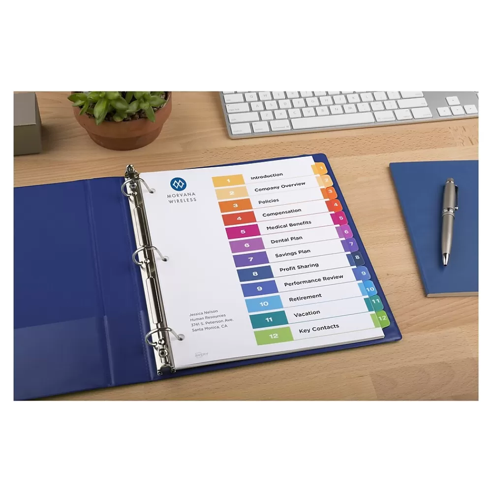 Avery Dividers<Ready Index Numeric Paper Dividers, 12-Tab, Multicolor, 6/Pack (11196)