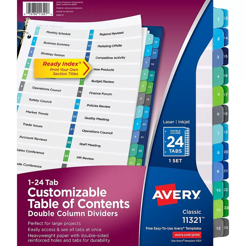 Avery Dividers<Ready Index Table of Contents Double Column Paper Dividers, 1-24 Tabs, Multicolor (11321)