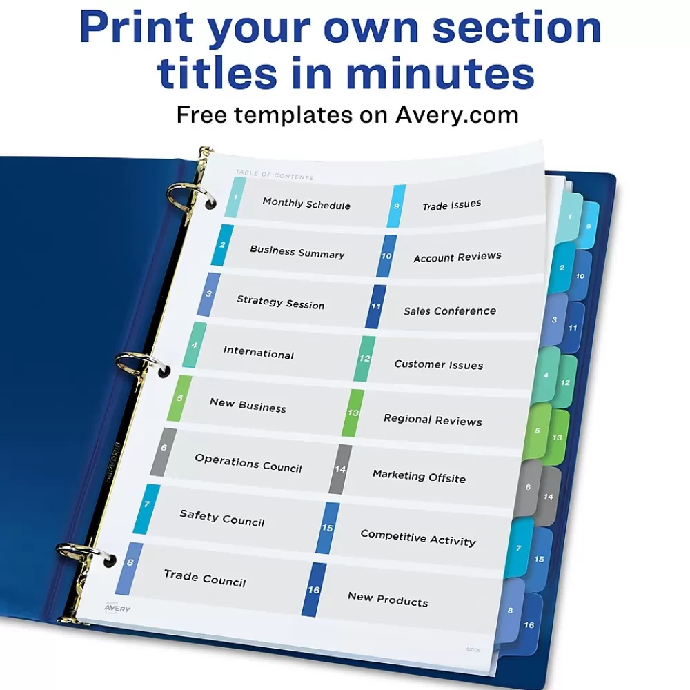 Avery Dividers<Ready Index Table of Contents Double Column Paper Dividers, 1-16 Tabs, Multicolor (11320)