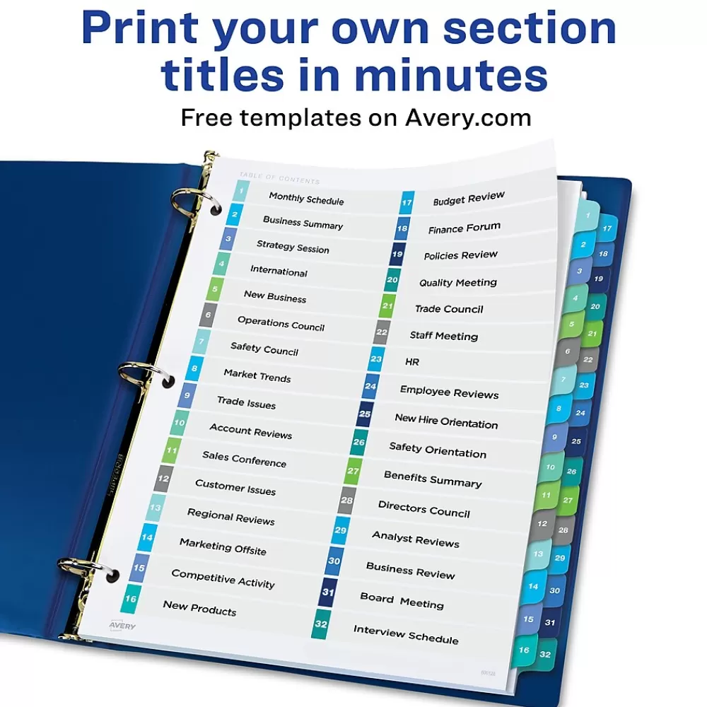 Avery Dividers<Ready Index Table of Contents Double Column Paper Dividers, 1-32 Tabs, Multicolor (11322)