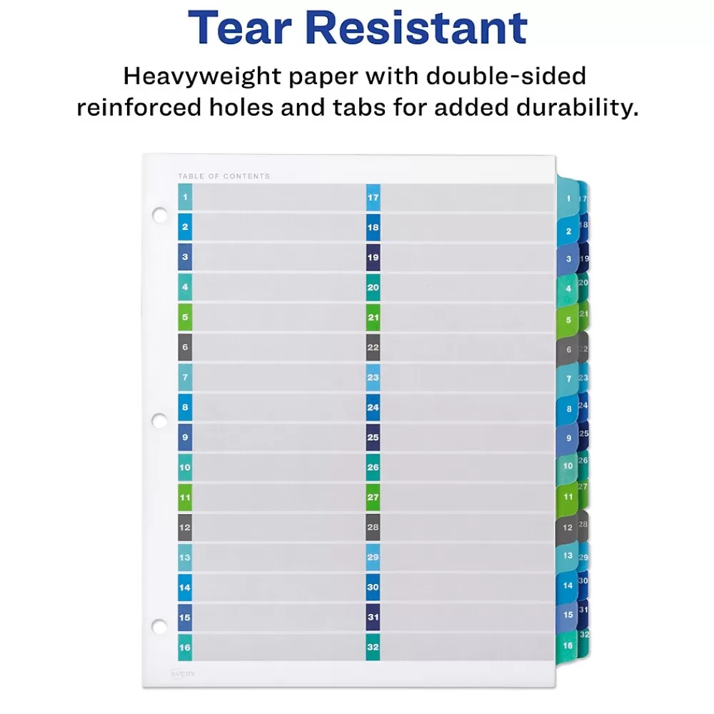 Avery Dividers<Ready Index Table of Contents Double Column Paper Dividers, 1-32 Tabs, Multicolor (11322)