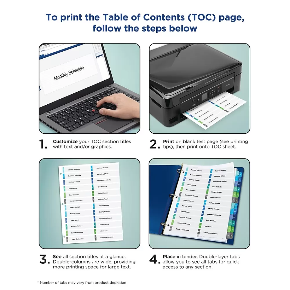 Avery Dividers<Ready Index Table of Contents Double Column Paper Dividers, 1-32 Tabs, Multicolor (11322)