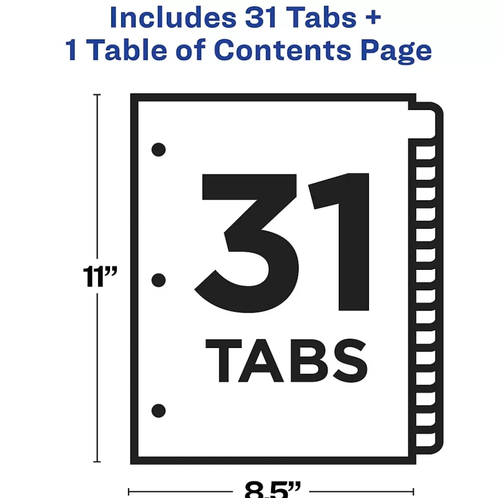 Avery Dividers<Ready Index Table of Contents EcoFriendly Paper Dividers, 1-31 Tabs, Multicolor (11084)