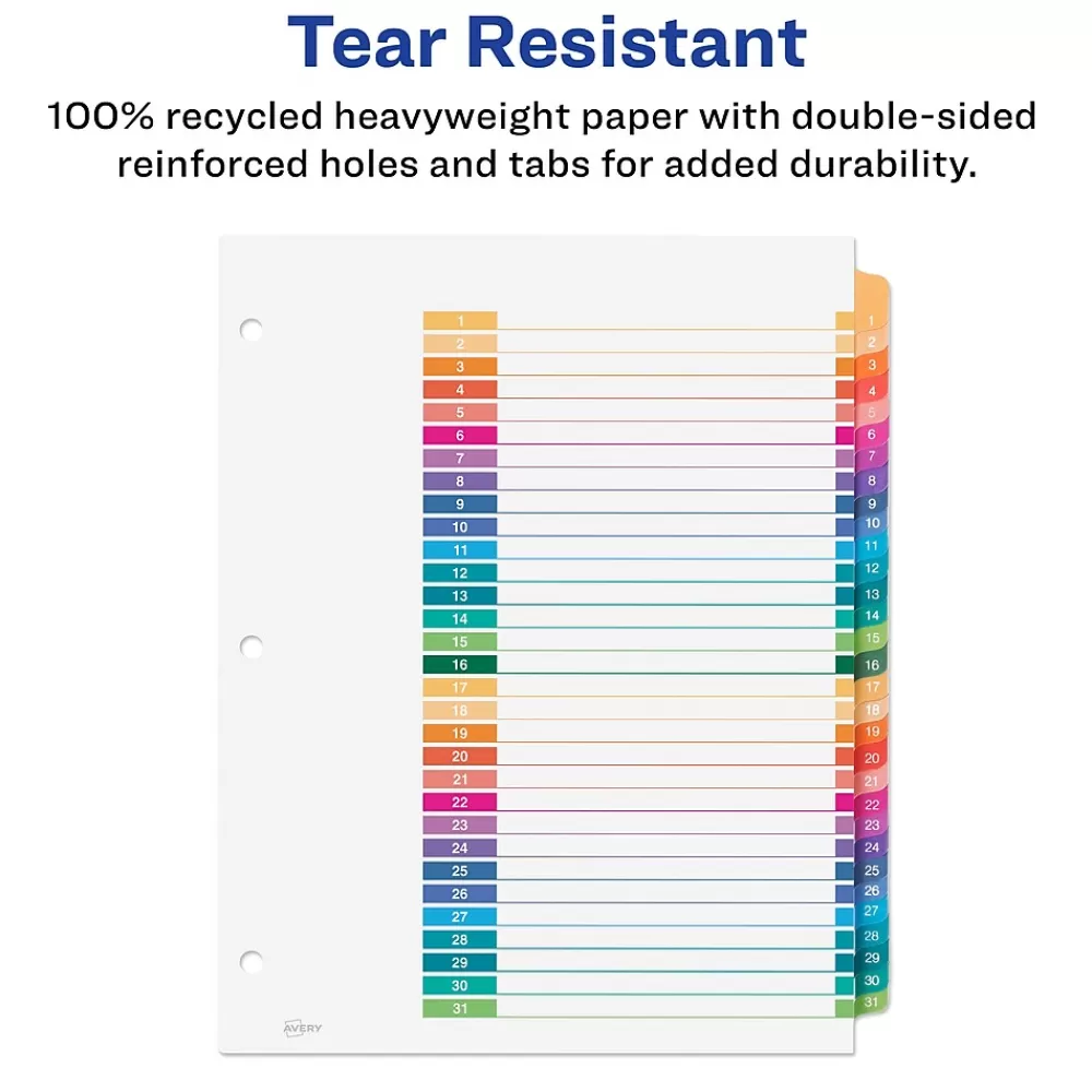Avery Dividers<Ready Index Table of Contents EcoFriendly Paper Dividers, 1-31 Tabs, Multicolor (11084)