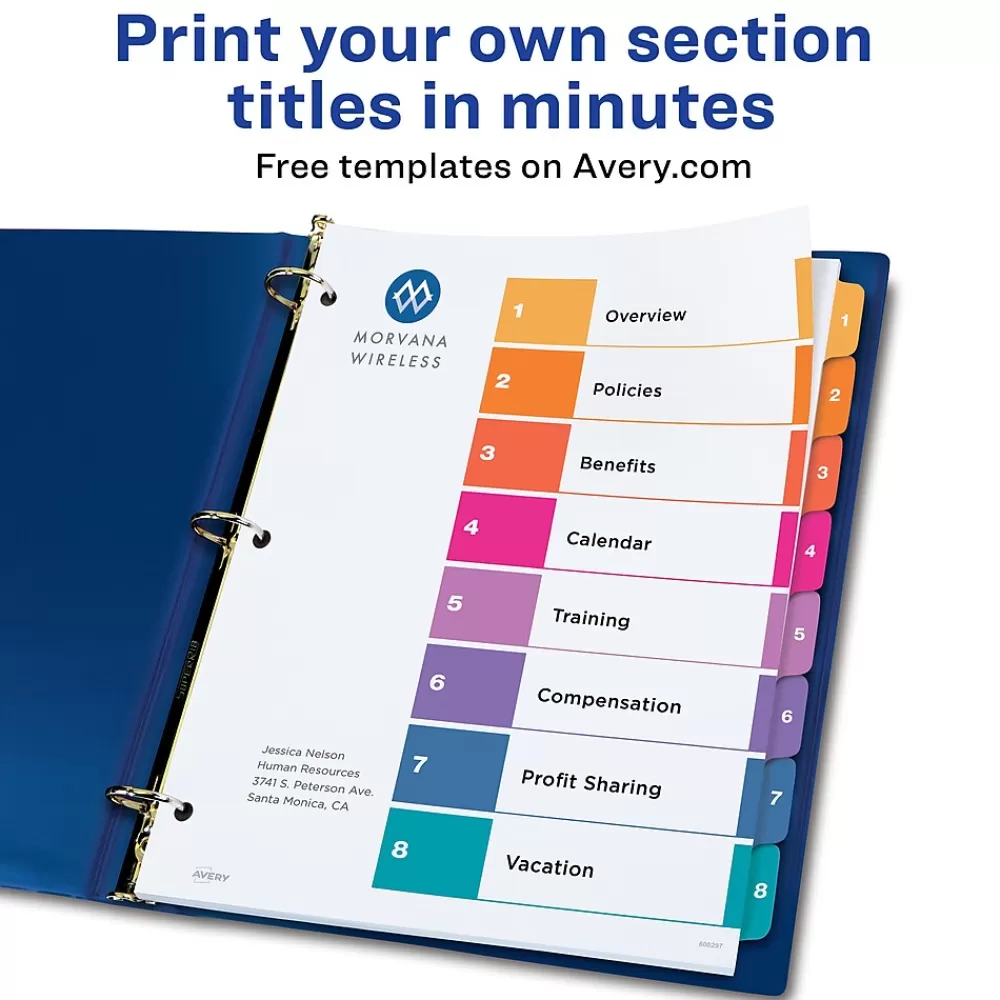 Avery Dividers<Ready Index Table of Contents EcoFriendly Paper Dividers, 1-8 Tabs, Multicolor, 3 Sets/Pack (11081)