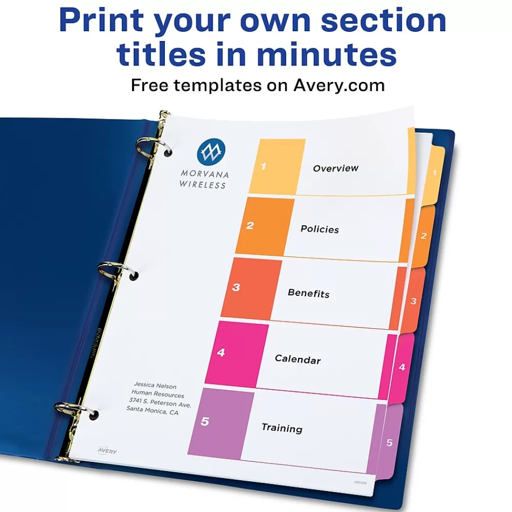 Avery Dividers<Ready Index Table of Contents EcoFriendly Paper Dividers, 1-5 Tabs, Multicolor, 3 Sets/Pack (11080)