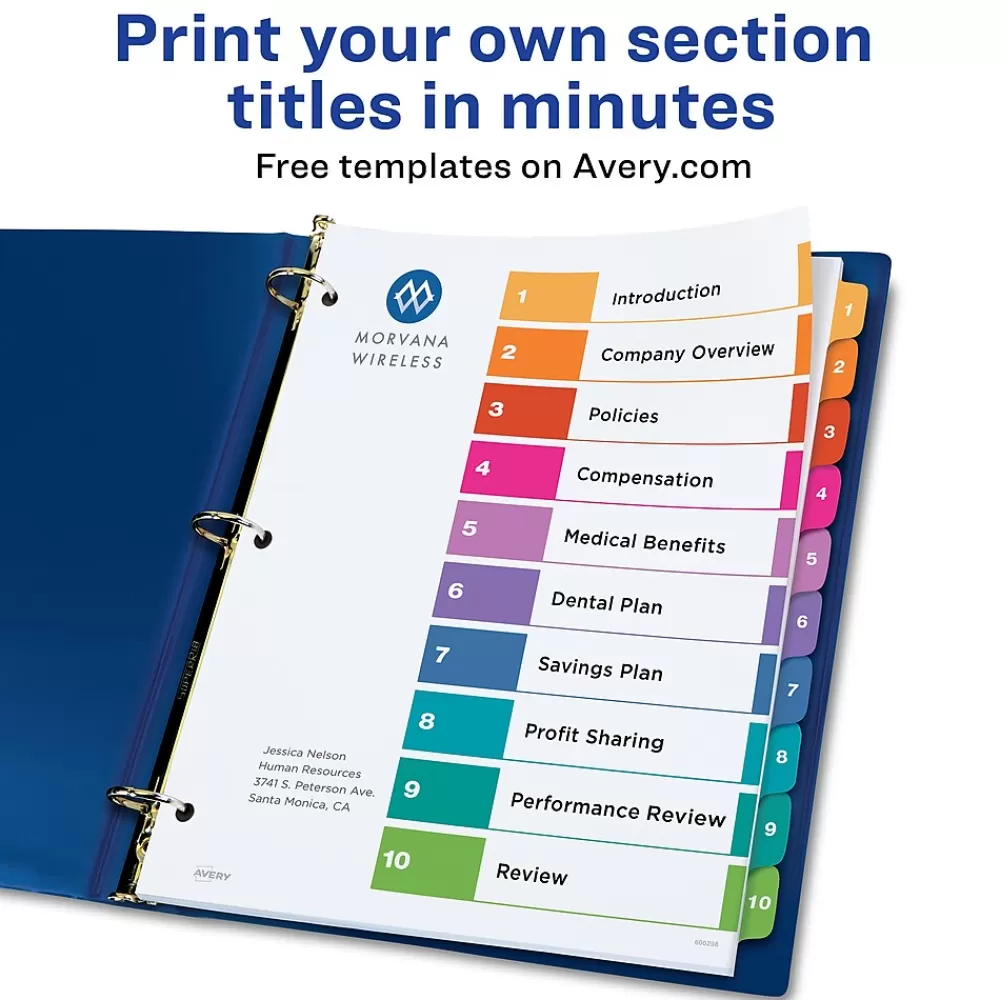Avery Dividers<Ready Index Table of Contents EcoFriendly Paper Dividers, 1-10 Tabs, Multicolor, 3 Sets/Pack (11082)