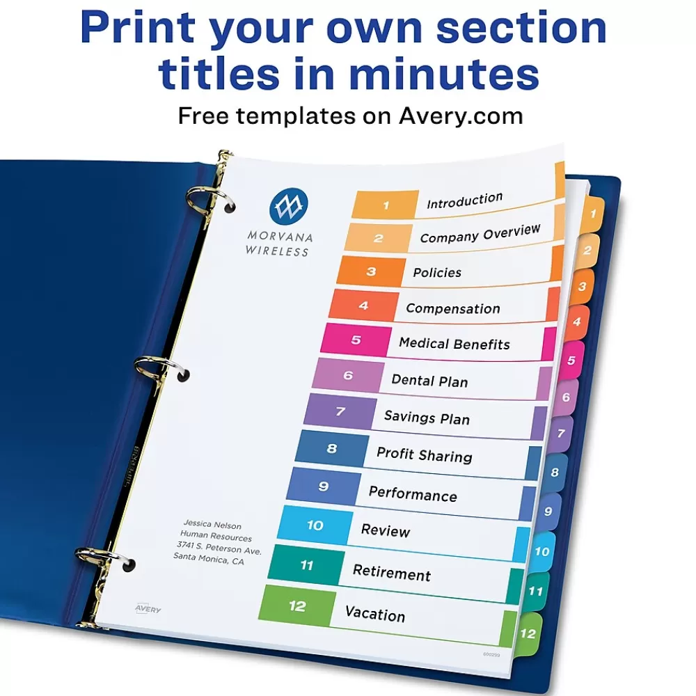 Avery Dividers<Ready Index Table of Contents EcoFriendly Paper Dividers, 1-12 Tabs, Multicolor, 3 Sets/Pack (11083)