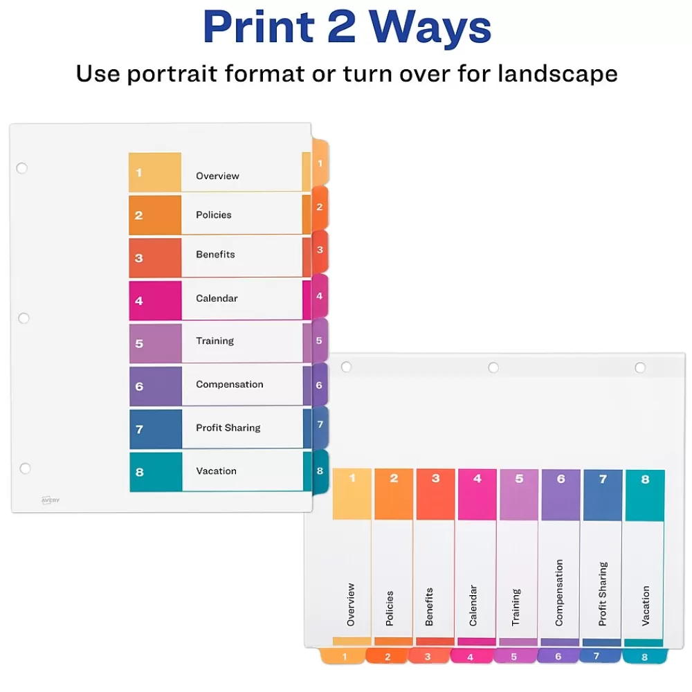 Avery Dividers<Ready Index Table of Contents EcoFriendly Paper Dividers, 1-8 Tabs, Multicolor, 3 Sets/Pack (11081)