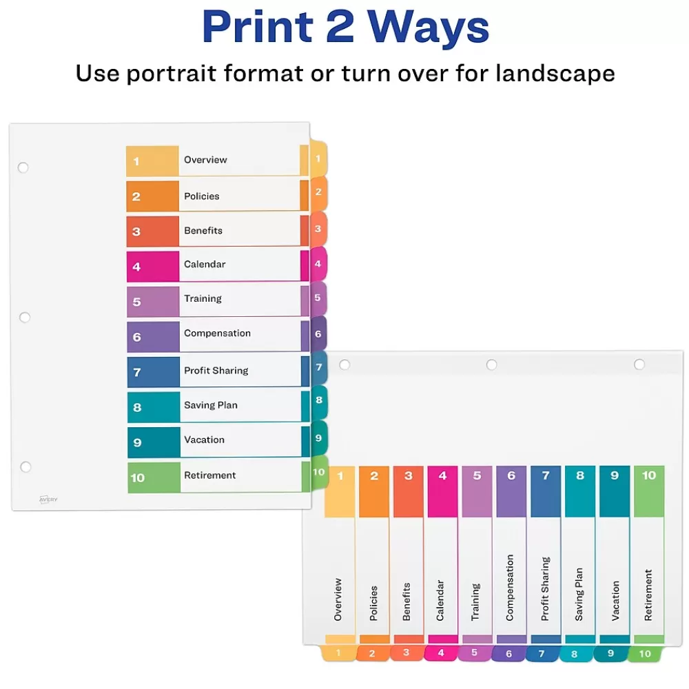 Avery Dividers<Ready Index Table of Contents EcoFriendly Paper Dividers, 1-10 Tabs, Multicolor, 3 Sets/Pack (11082)