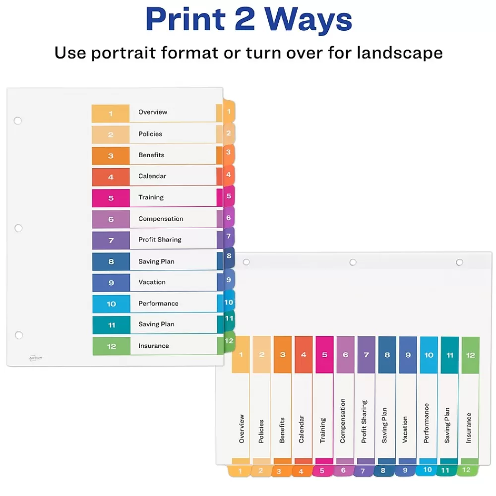 Avery Dividers<Ready Index Table of Contents EcoFriendly Paper Dividers, 1-12 Tabs, Multicolor, 3 Sets/Pack (11083)
