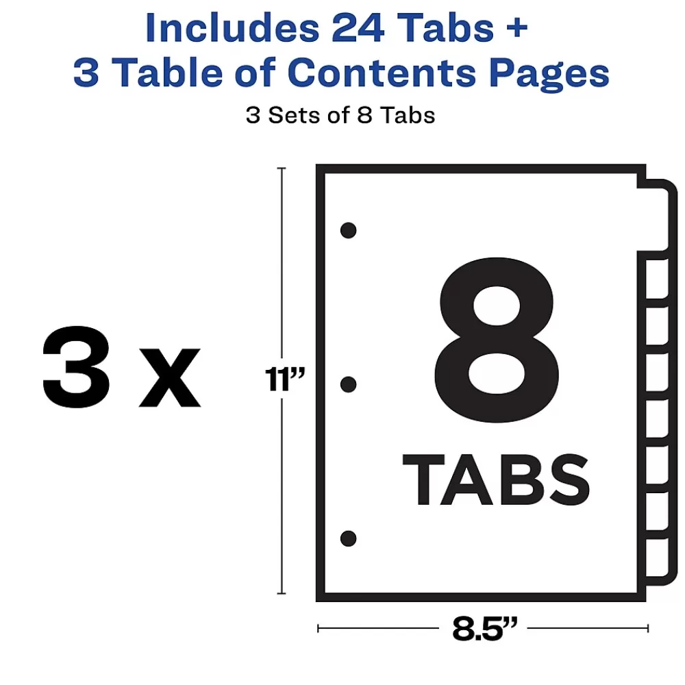 Avery Dividers<Ready Index Table of Contents EcoFriendly Paper Dividers, 1-8 Tabs, Multicolor, 3 Sets/Pack (11081)