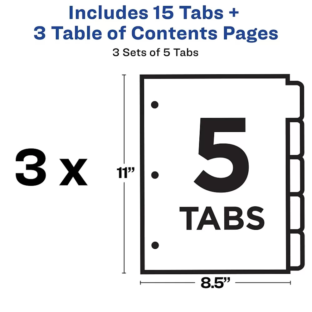 Avery Dividers<Ready Index Table of Contents EcoFriendly Paper Dividers, 1-5 Tabs, Multicolor, 3 Sets/Pack (11080)