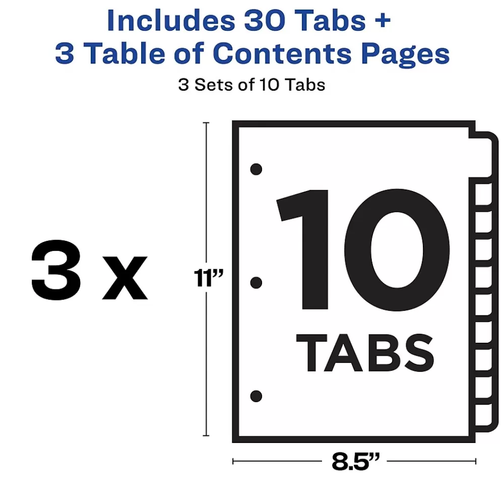 Avery Dividers<Ready Index Table of Contents EcoFriendly Paper Dividers, 1-10 Tabs, Multicolor, 3 Sets/Pack (11082)