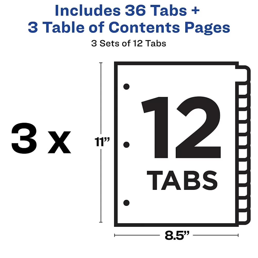 Avery Dividers<Ready Index Table of Contents EcoFriendly Paper Dividers, 1-12 Tabs, Multicolor, 3 Sets/Pack (11083)