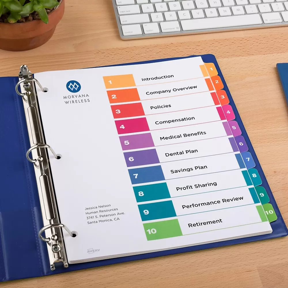 Avery Dividers<Ready Index Table of Contents EcoFriendly Paper Dividers, 1-10 Tabs, Multicolor, 3 Sets/Pack (11082)