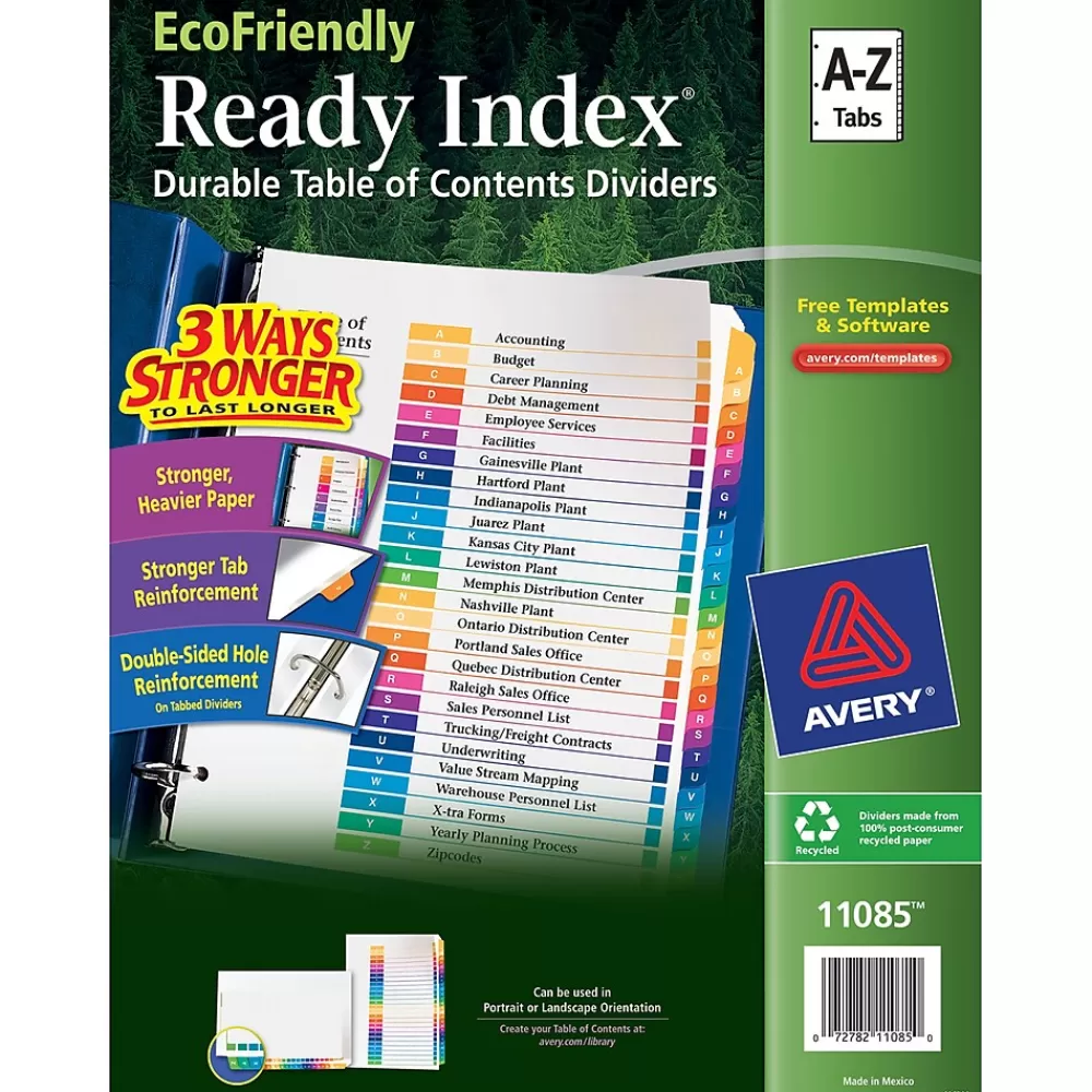 Avery Dividers<Ready Index Table of Contents EcoFriendly Paper Dividers, A-Z Tabs, Multicolor (11085)