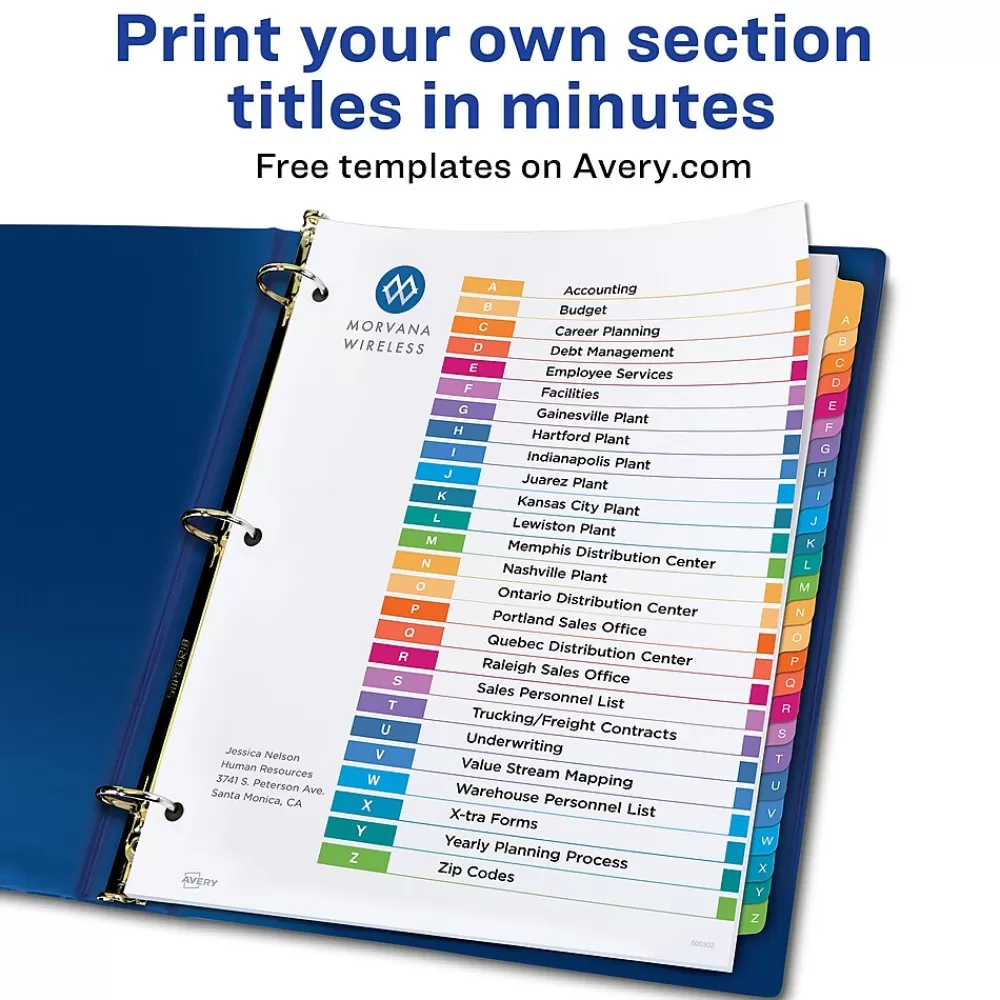 Avery Dividers<Ready Index Table of Contents EcoFriendly Paper Dividers, A-Z Tabs, Multicolor (11085)