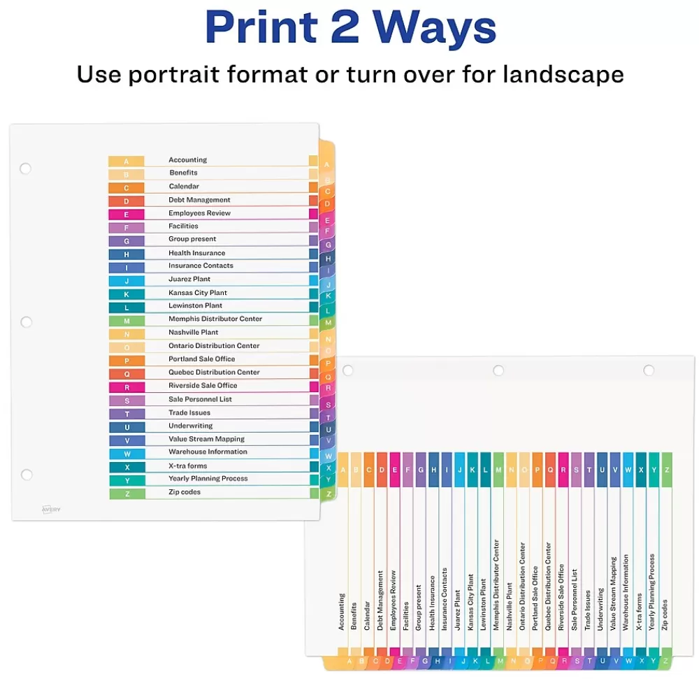 Avery Dividers<Ready Index Table of Contents EcoFriendly Paper Dividers, A-Z Tabs, Multicolor (11085)