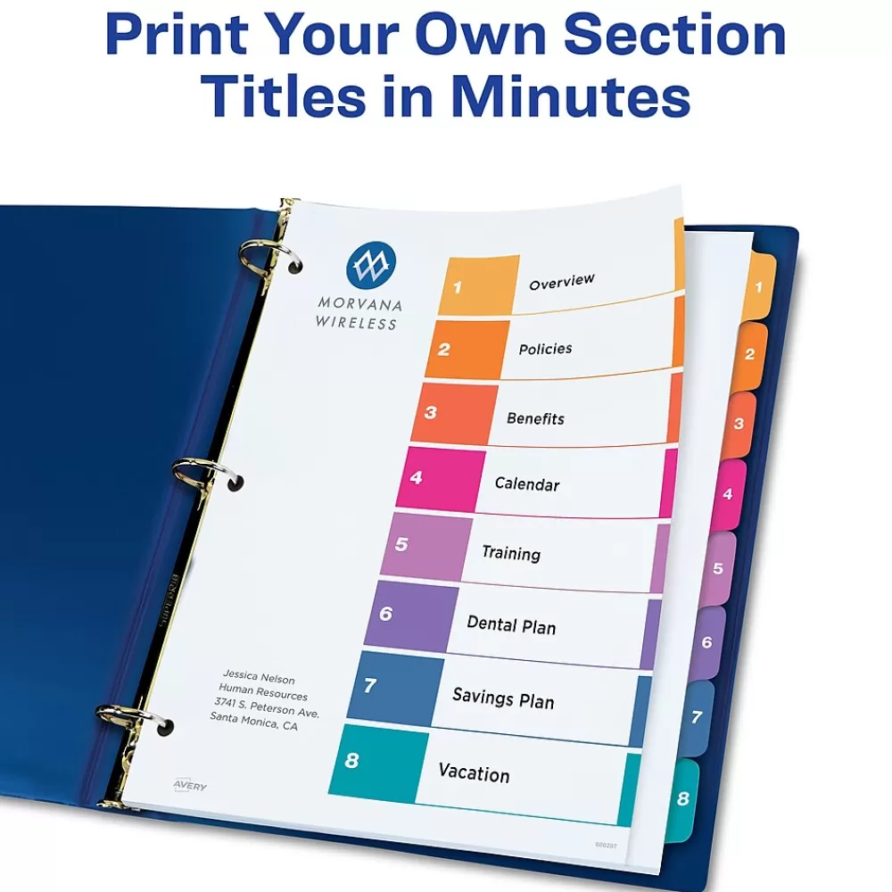 Avery Dividers<Ready Index Table of Contents Extra-Wide Paper Dividers, 1-8 Tab, Multicolor (11163)