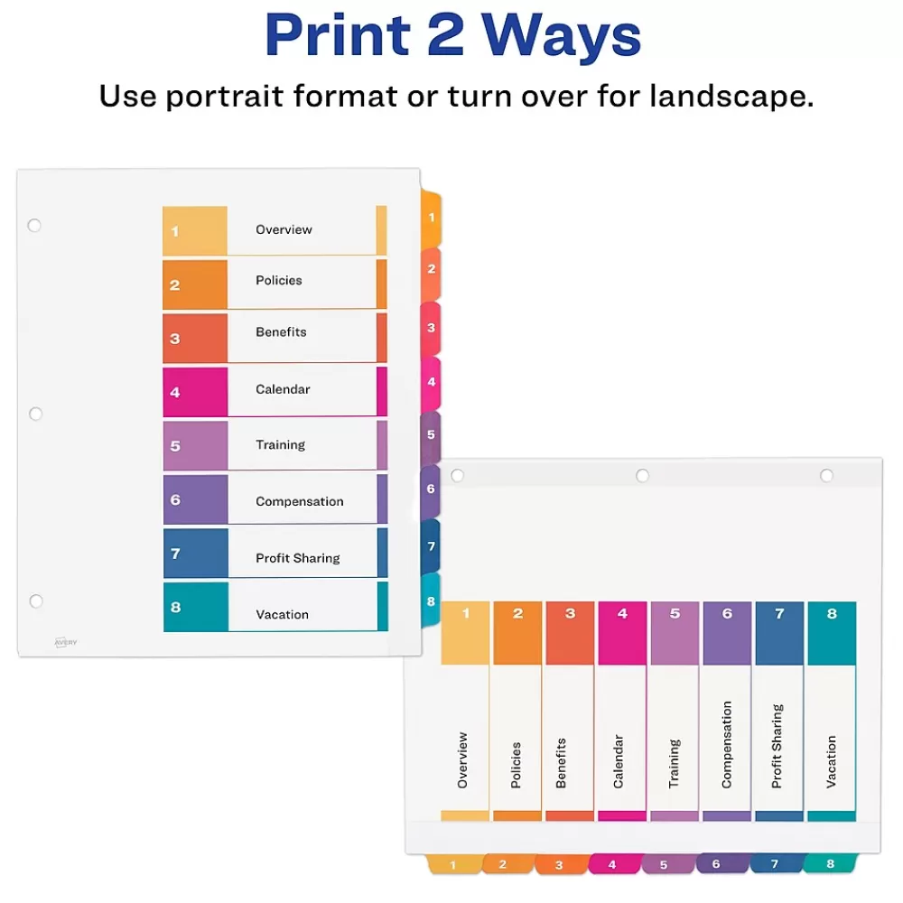 Avery Dividers<Ready Index Table of Contents Extra-Wide Paper Dividers, 1-8 Tab, Multicolor (11163)