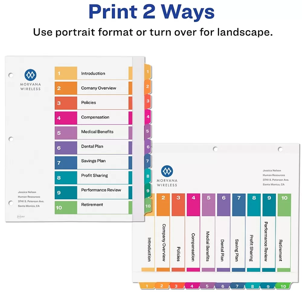 Avery Dividers<Ready Index Table of Contents Extra-Wide Paper Dividers, 1-10 Tab, Multicolor (11165)