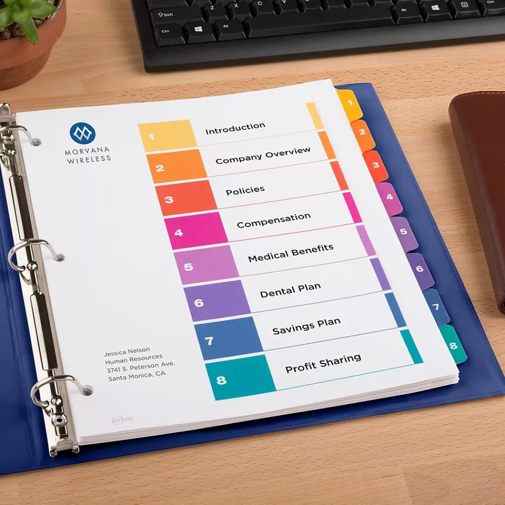 Avery Dividers<Ready Index Table of Contents Extra-Wide Paper Dividers, 1-8 Tab, Multicolor (11163)