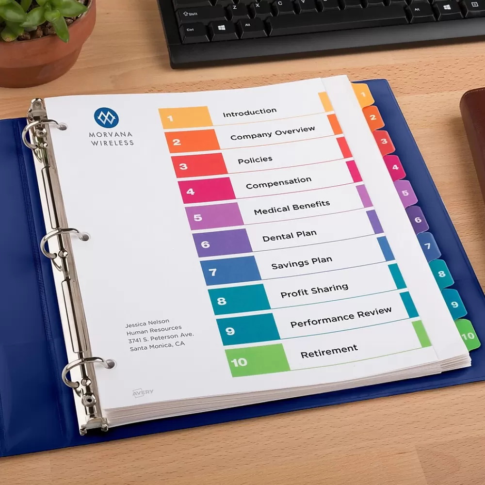 Avery Dividers<Ready Index Table of Contents Extra-Wide Paper Dividers, 1-10 Tab, Multicolor (11165)